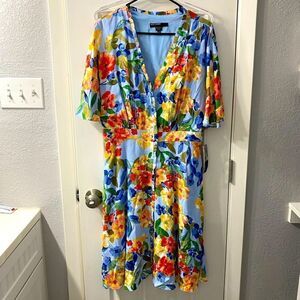 Maggy London Cami Dress Floral Buttons French blue yellow 10